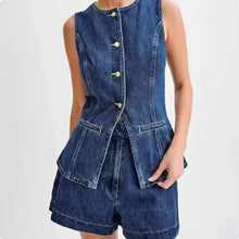 Load image into Gallery viewer, Women&#39;s Sleeveless Denim Two-Piece Set
